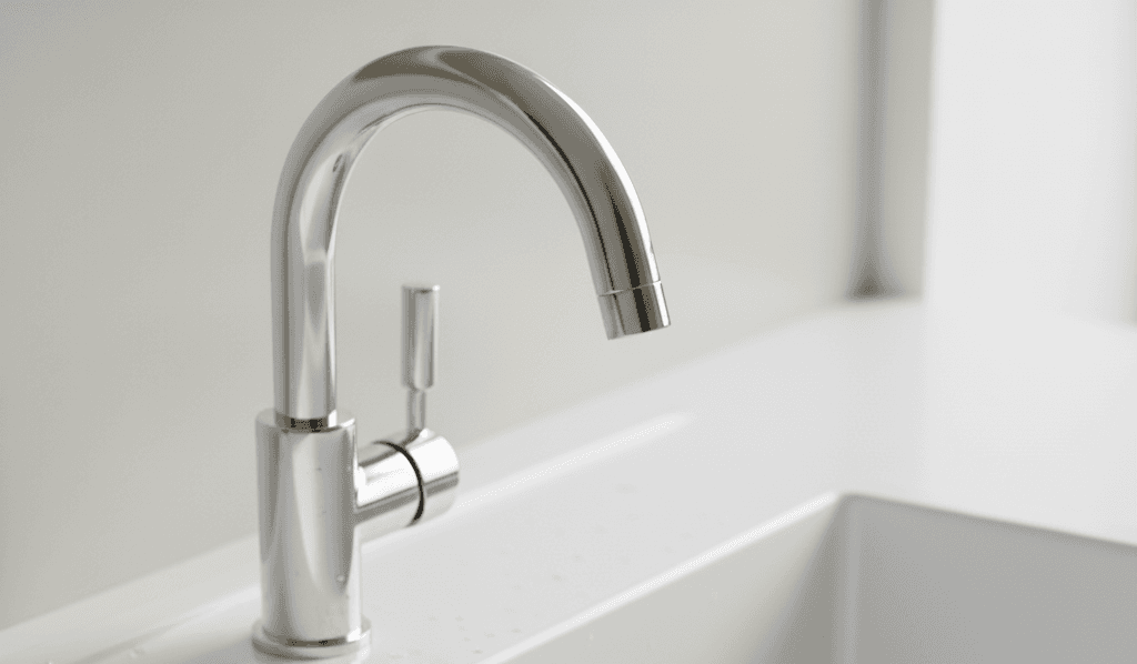 Close-up of a perfectly clean faucet and sink