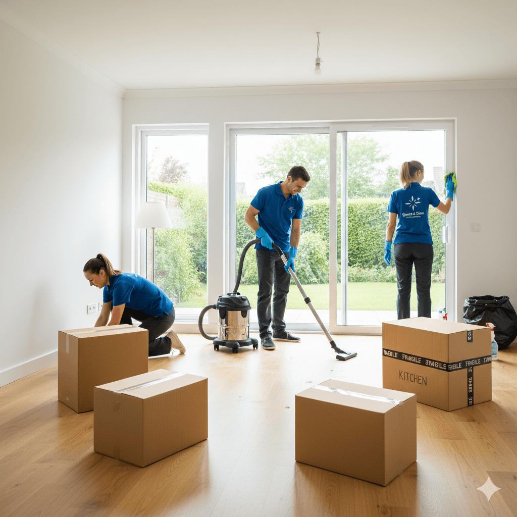 Cleaning supplies ready for a move-out clean