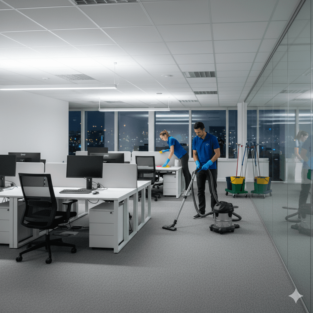 Team collaborating in a clean office meeting room