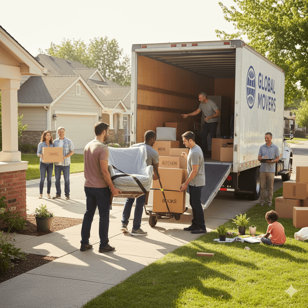 Movers carefully carrying a sofa.