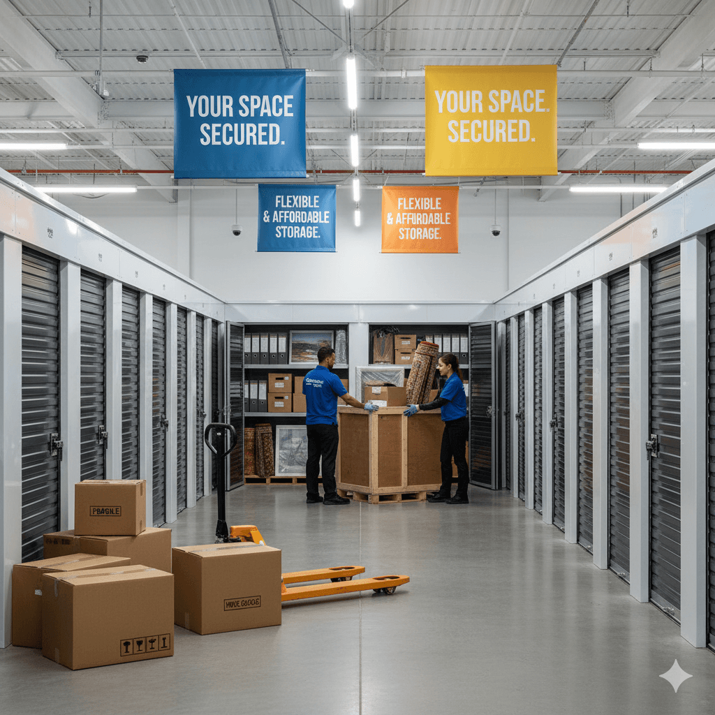 Clean and secure self-storage unit facility.